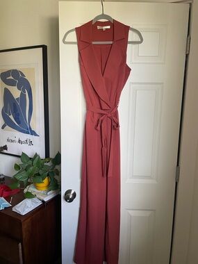 Sleeveless Belted Jumpsuit in Rust for Women